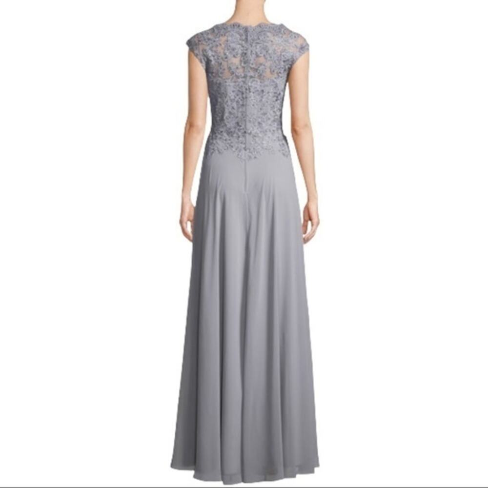 La Femme Silver Crepe Chiffon Embellished Bodice Gown 8 Style 23286 - Picture 3 of 9
